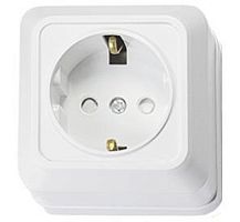 Розетка накладная с заземлением ASD Bolleto 1-м. шторки белый картинка